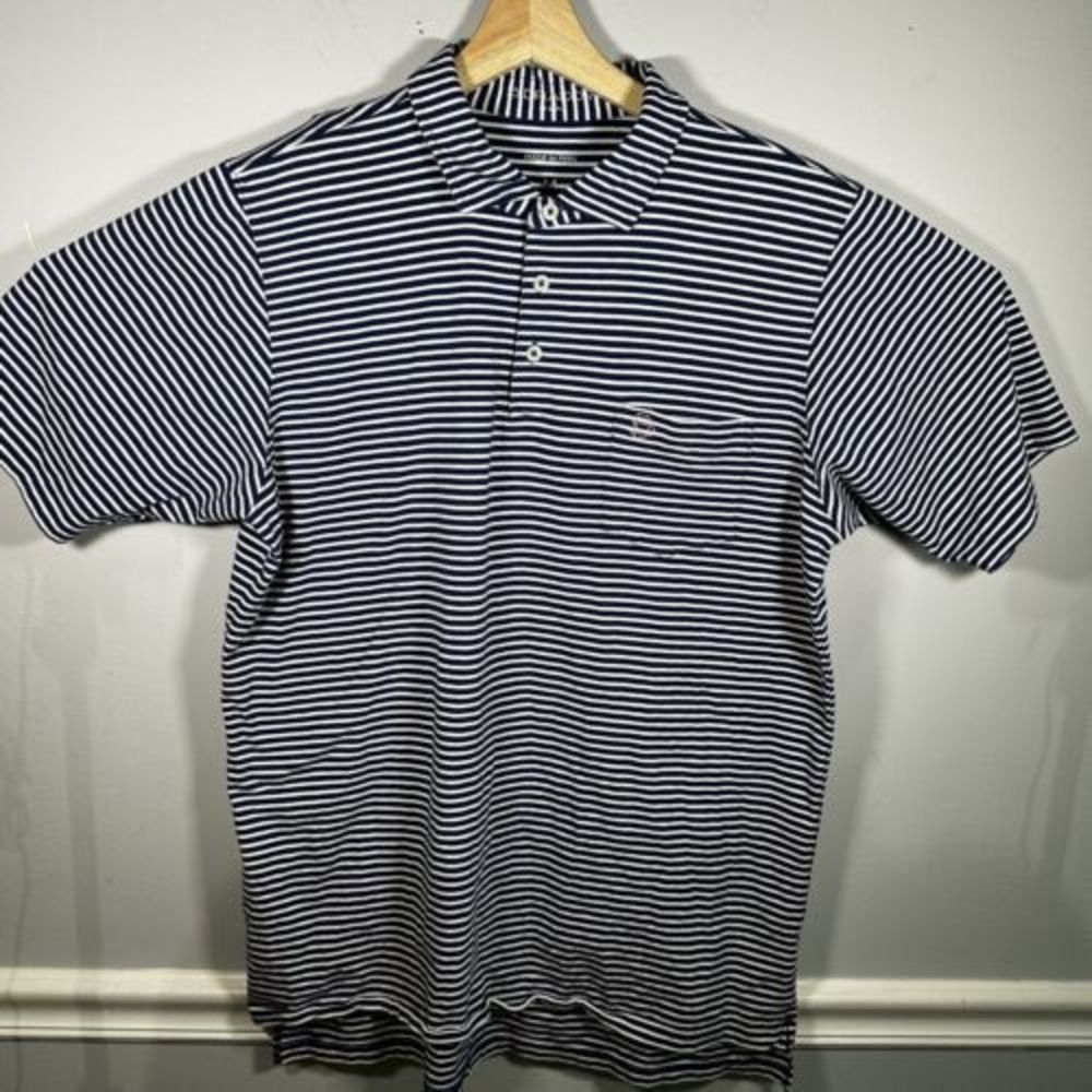 B Draddy Shirt Mens Medium Golf Polo Blue Pima Cotton‎ Striped Short Sleeve